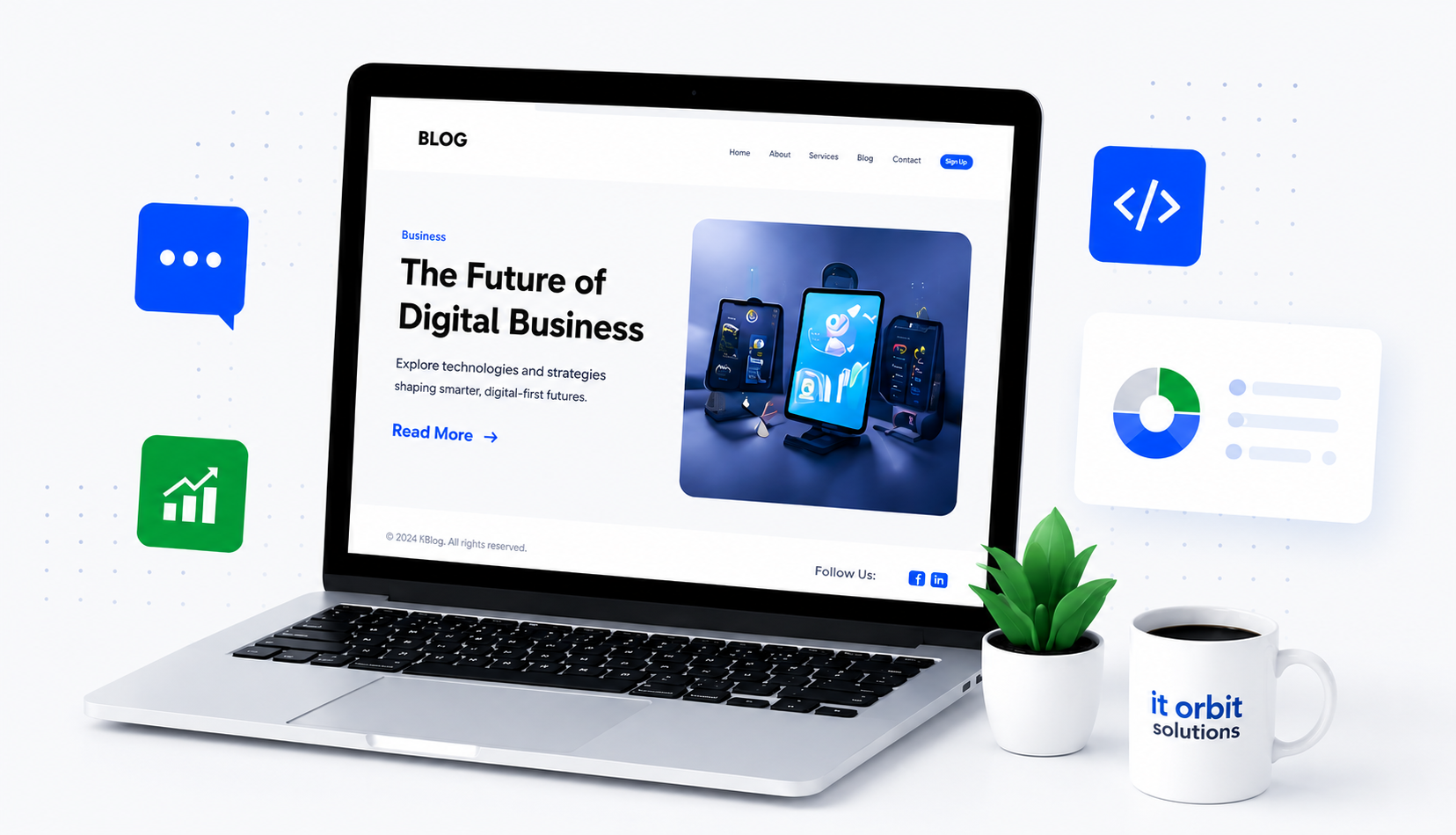 Blog illustration with laptop and tech icons